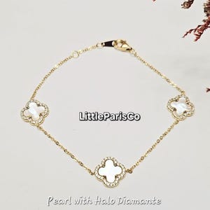 2 Pulseras Oro Mujer Acero Inoxidable Chapado 18K - Trébol Suerte Y Diseño Oval Con Diamantes