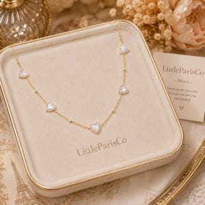 Mother of Pearl Heart and Diamond Train Station Gold Necklace: 14K Gold Plated, 925 Silver, Minimal Necklace, Birthday Gifts, Gifts For Her