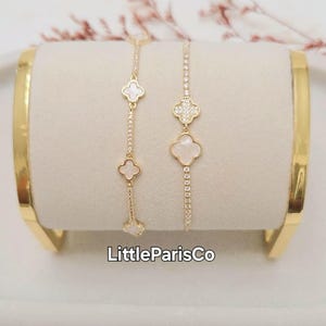 Pearl Clover Bracelet Set: 14K Gold Plated Adjustable Charm Bracelet, Gifts For Her
