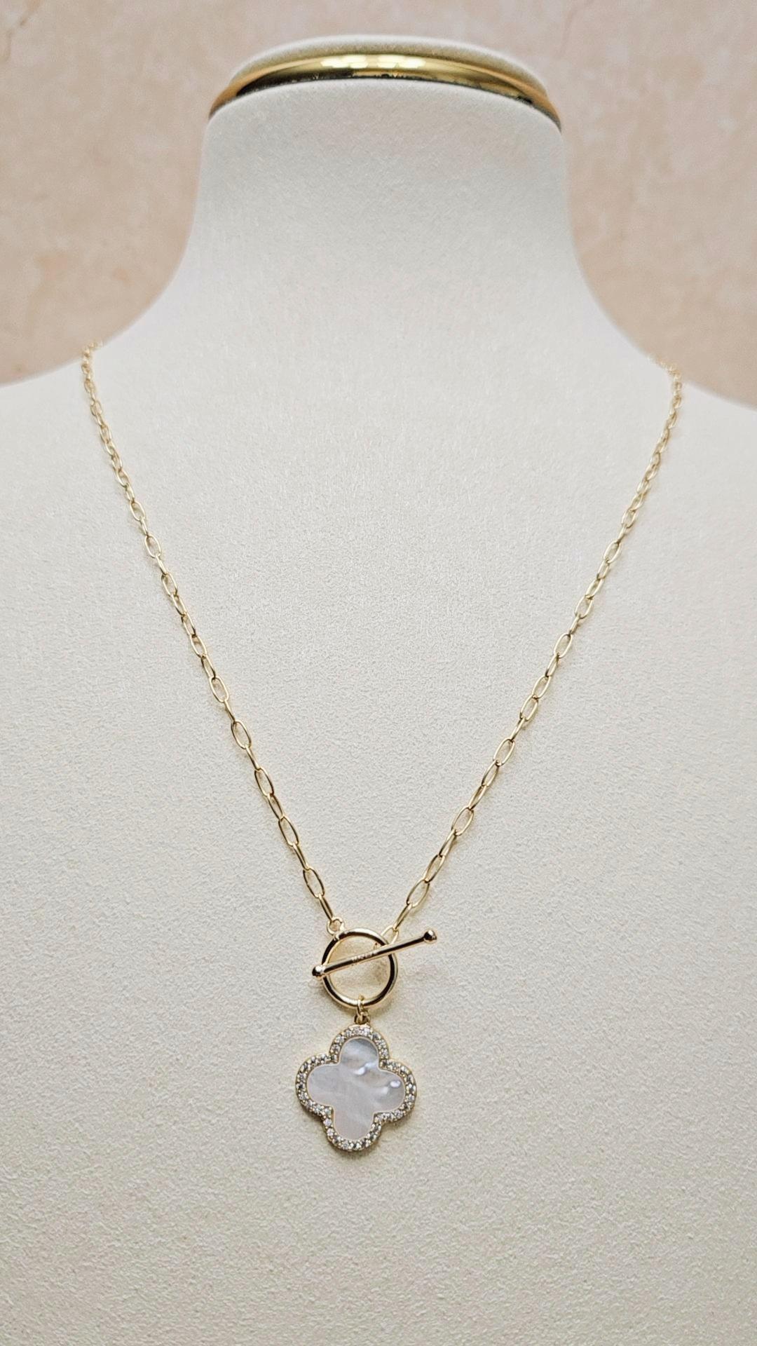 Pearl Shell Clover GOLD FILLED Paper Clip, Satellite Chain