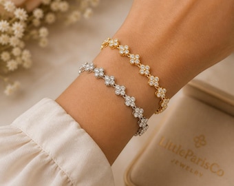 Pulsera de oro con trébol de diamantes y estación de tren: chapada en oro de 14 quilates, regalos para ella y cumpleaños.
