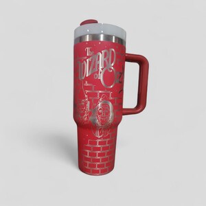 Wizard of Oz Tumbler: Engraved Stainless Steel 20 30 40oz Travel Mug red silver