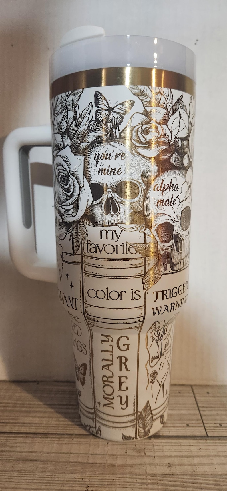 dark romance smutty book reading lover laser engraved tumbler 40oz 30oz 20oz white gold