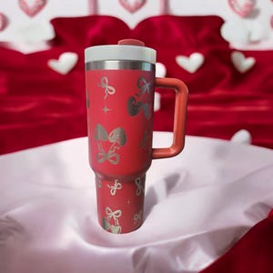 Cherry heart and bow 40 oz laser engraved tumbler