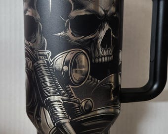 Motorcycle Skull Stainless Steel Tumbler: Biker Gift