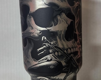 Skull Motorcycle Laser Engraved Tumbler: Biker Gift