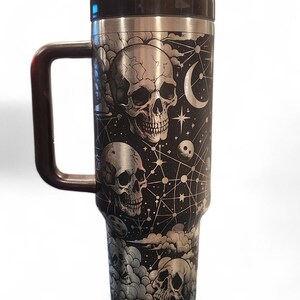 Handcrafted Skull & Celestial Laser Engraved Tumbler | 40oz Stainless Steel