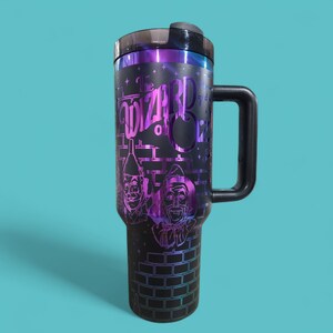 Wizard of Oz Tumbler: Engraved Stainless Steel 20 30 40oz Travel Mug black rainbow