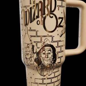 Wizard of Oz Tumbler: Engraved Stainless Steel 20 30 40oz Travel Mug 40 cream gold