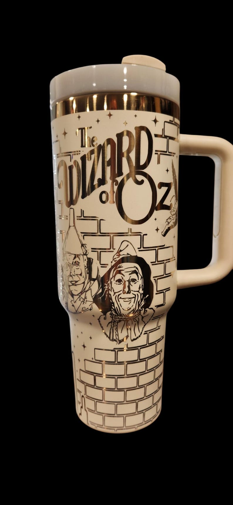 Wizard of Oz Tumbler: Engraved Stainless Steel 20 30 40oz Travel Mug 40 cream gold