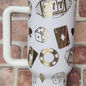 Stainless Steel Casino Gambling Laser Engraved Tumbler 40oz with Lid and Straw - Durable Finish - Hot or Cold Drinks - Great Gift from Etsy