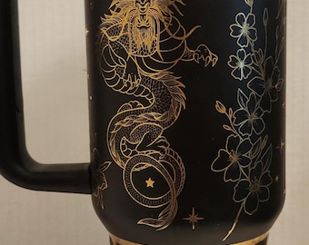 dragon chinese dragon black and gold laser engraved tumbler 40oz