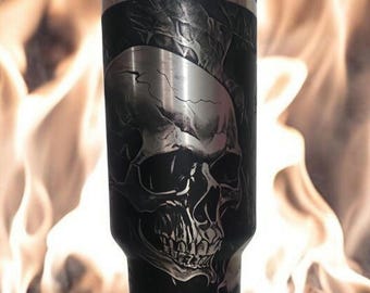 Laser Engraved Skulls and Flames Tumbler - Stainless Steel