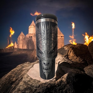 Realistic Dragon Laser Engraved Tumbler with Lid and Straw - 40oz Stainless Steel Double Walled - Hot and Cold Drinks - Unique Gift Option