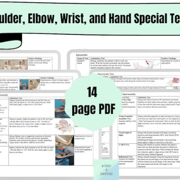 Shoulder, Elbow, Wrist, and Hand Special Tests(orthopedic & neurovascular) for Physical Therapist, Athletic Trainer, Nurse - upper extremity