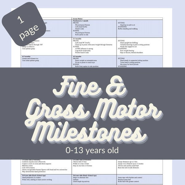 Fine and Gross Motor Milestones for ages 0-13 years - great for occupational therapy and physical therapy students to learn development