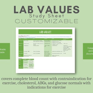 NPTE - Lab Values for physical therapists, nurses, and tech covering ABGs, cholesterol, glucose, blood cell count