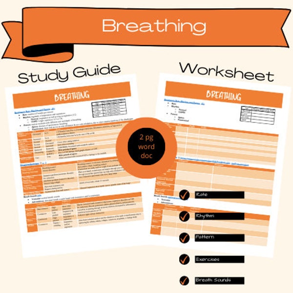 Breathing Study Guide - rate, pattern, rhythm, breath sounds (crackles and stridor), and breathing exercises (diaphragmatic and paced)