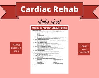 Fases de rehabilitación cardíaca Fases 1, 2 y 3 con consejos educativos para el paciente y ejercicios indicados para pacientes hospitalizados y ambulatorios (editable)
