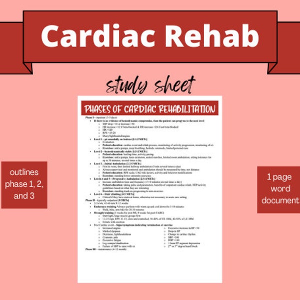 Phases of Cardiac Rehabilitation Phase 1, 2, & 3 with patient education tips and indicated exercises for inpatient and outpatient (editable)