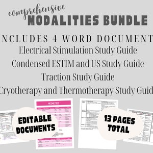 Modalities Bundle Study Guide on electrical stimulation, cryotherapy, thermotherapy, and traction parameters - ultrasound, ice pack, disc