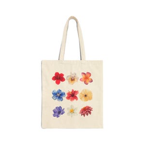 Floral Cotton Canvas Tote Bag, Eco-Friendly Shopping Tote, Flower Pattern Bag, Gift for Plant Lovers, Watercolor Grocery Carryall