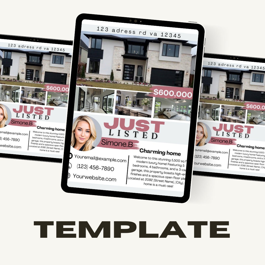 Modern Real Estate Flyer Template Canva Editable Just Listed House Marketing Real Estate Agent ...