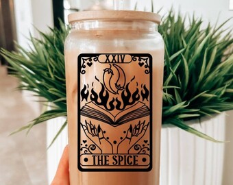 The Spice Tarot Card Beer Can Glass Cup With Lid Straw Bookish Cup Book Lover Glass Tumbler Booktok Cup Smut Glass Beer Can