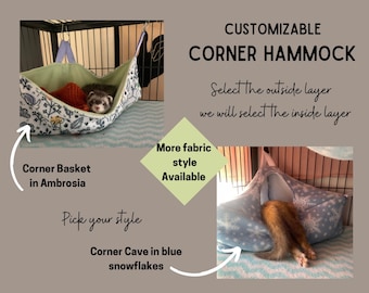 Corner Hammock (Basket Style OR Corner Cave) Shelf Hammock // Suitable for Small Pets • Rats • Ferrets // Made To Order