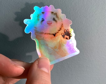 Say Hi! Holographic Ferret Sticker • Weatherproof