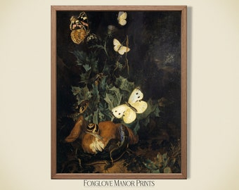 Dark Floral Art Print | Moody Oil Painting Artwork | Bouquet of Flowers in Vase | Vintage Digital Printable Download | I-49