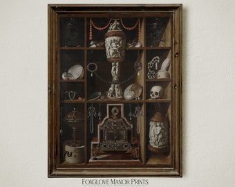Dark Academia Curio Cabinet Print, Digital Printable Download, Gothic Aesthetic Wall Art, Moody Painting, Vintage Witchy Room Decor, I-282