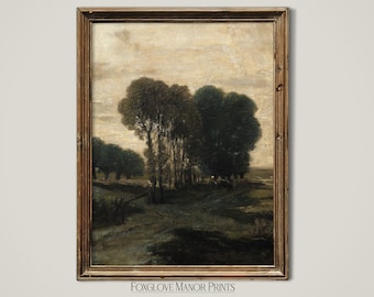 Vintage Moody Landscape Printable Wall Art | Digital Download | Antique Oil Painting | Dark Academia Wall Decor | Tree Artwork | I-66
