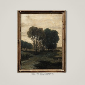 Vintage Moody Landscape Printable Wall Art | Digital Download | Antique Oil Painting | Dark Academia Wall Decor | Tree Artwork | I-66
