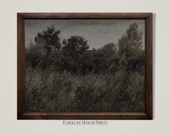 Dark Academia Aesthetic Landscape Print, Printable Moody Wall Art, Vintage Dark Cottagecore Painting, Digital Download, Gothic Decor | I-154