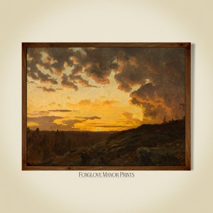 Moody Sunset Print | Farmhouse Wall Art | Countryside Landscape Painting | Printable Cloudy Sky Artwork | Instant Digital Download | I-160