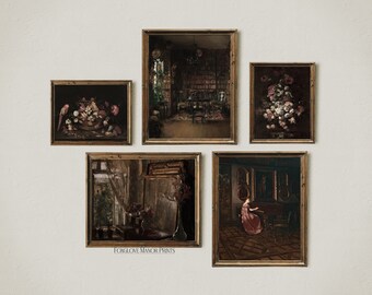 Galerie de décoration Dark Academia, art mural de mauvaise humeur, lot de 5 peintures victoriennes vintage imprimables, téléchargement numérique, estampes esthétiques gothiques, G5-9