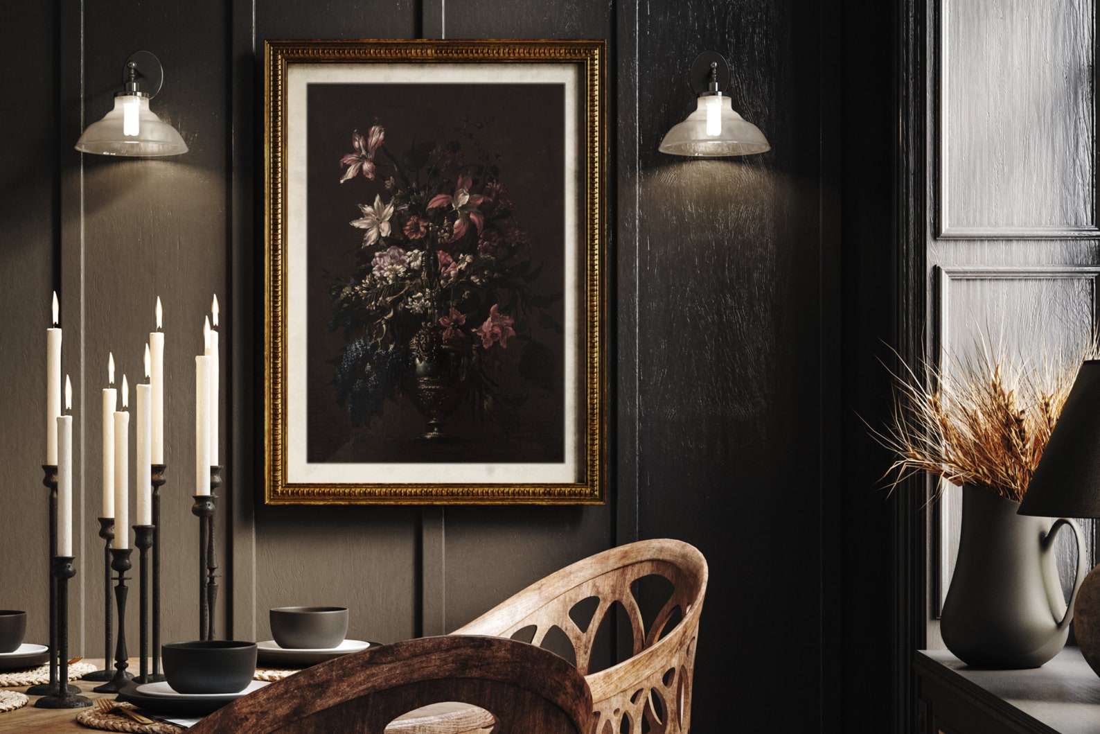 Printable Dark Vintage Floral Still Life Print, Moody Victorian Wall ...