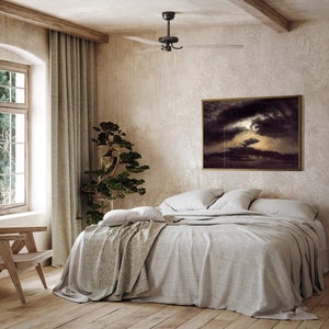 Moody Night Sky Painting | Vintage Crescent Moon Print | Digital ...