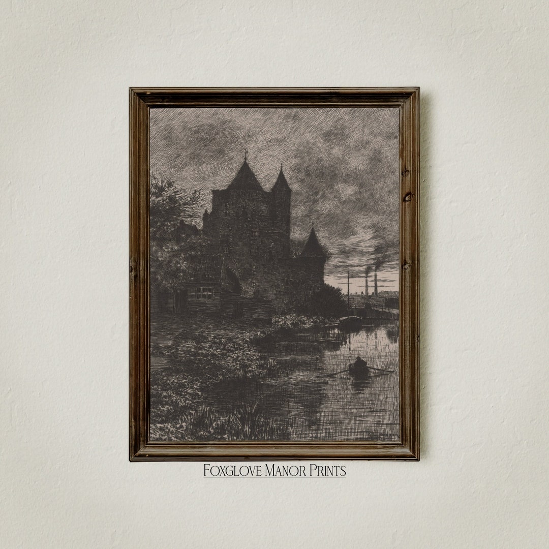Dark Moody Castle Print, Digital Printable Download, Gothic Aesthetic