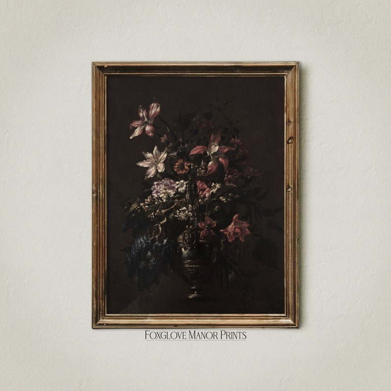 Printable Dark Vintage Floral Still Life Print, Moody Victorian Wall ...