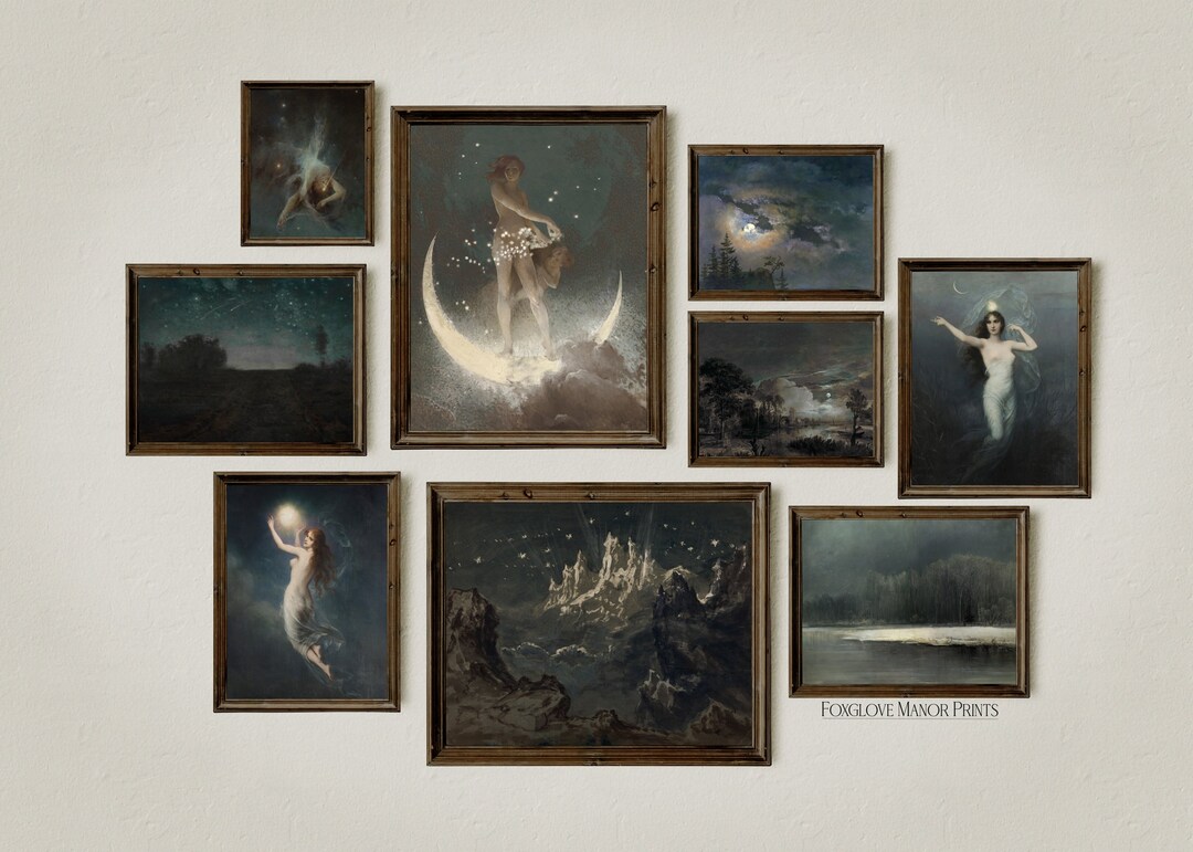 Set of 9 Full Moon Star & Night Sky Art Prints Gallery - Etsy