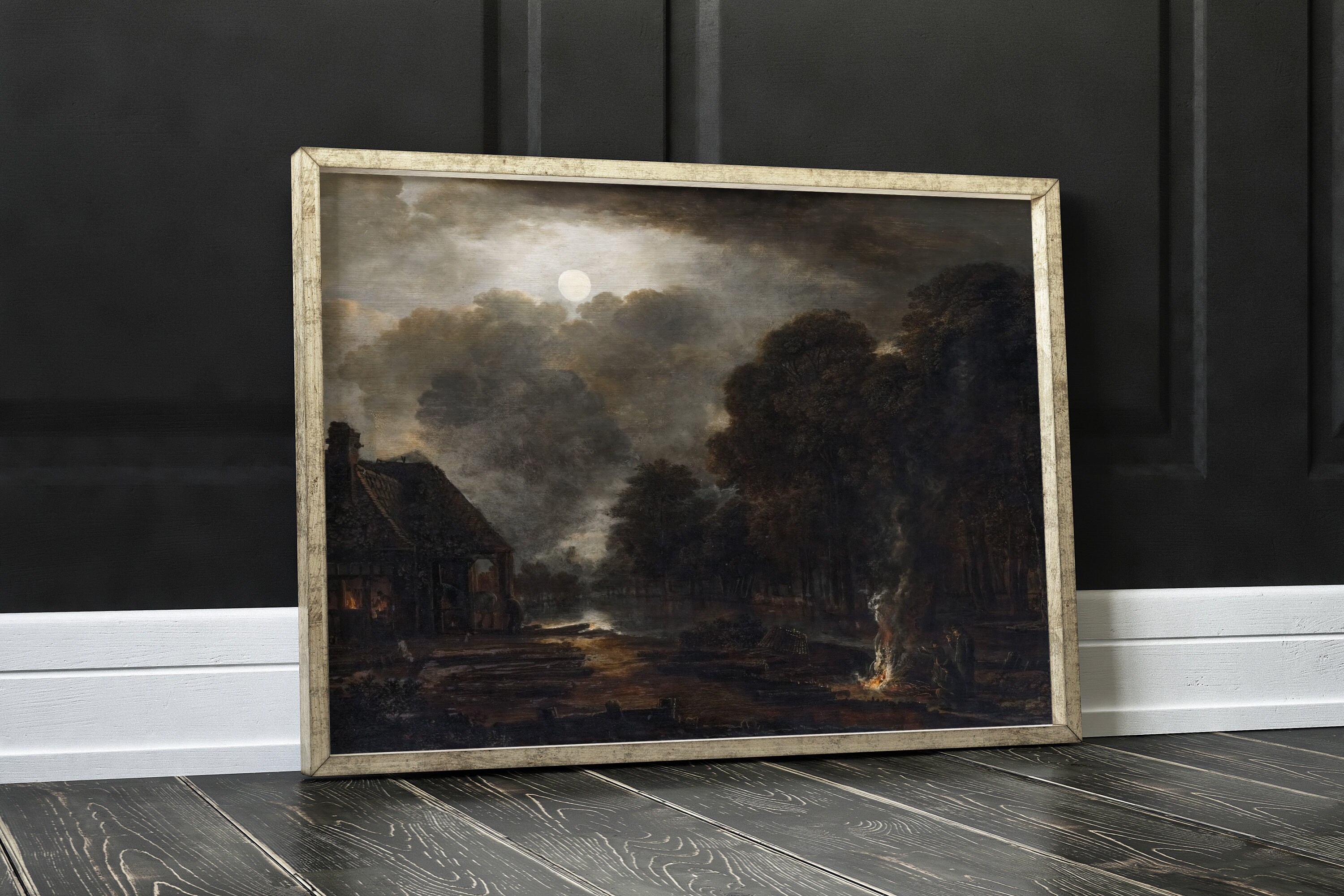 Moody Full Moon Landscape Art Print Printable Dark Academia - Etsy