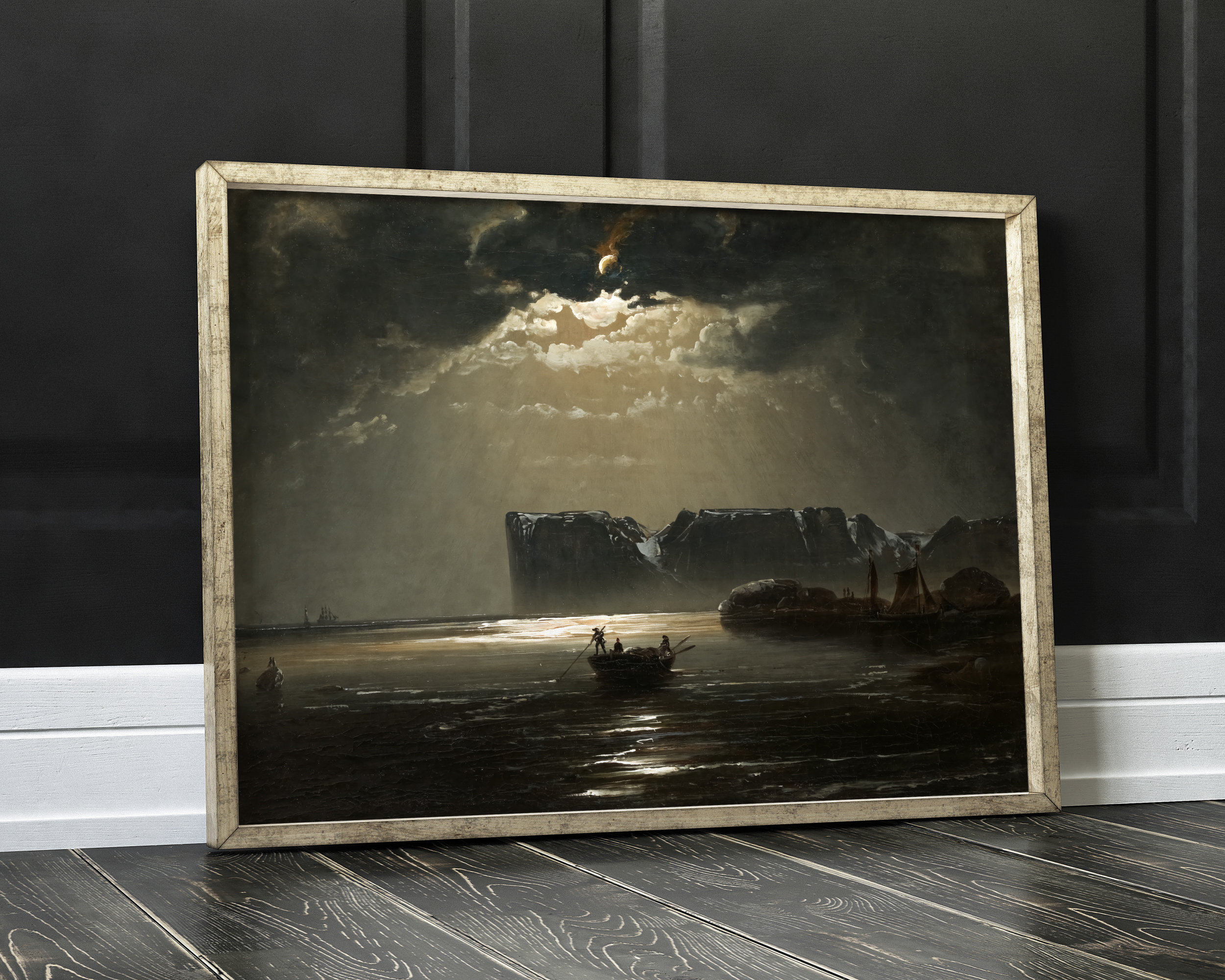 Full Moon Above Ocean Art Print, Moody Wall Art, Printable Night Sky ...