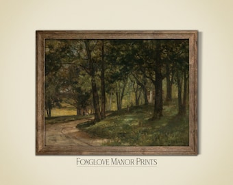Moody Forest Path Wall Art, Printable Landscape Vintage Art Print, Old Country Landscape Painting, Digital Download, Green Wall Decor, I-4