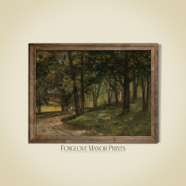Moody Forest Path Wall Art, Printable Landscape Vintage Art Print, Old Country Landscape Painting, Digital Download, Green Wall Decor, I-4