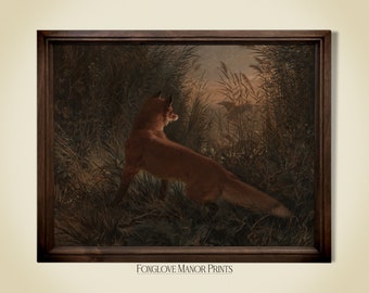 Druckbare Fuchs Vintage Kunst | Fuchs Jagd Ente im Schilf Gemälde | Altes Bauernmalerei | Sofortiger digitaler Download I-170