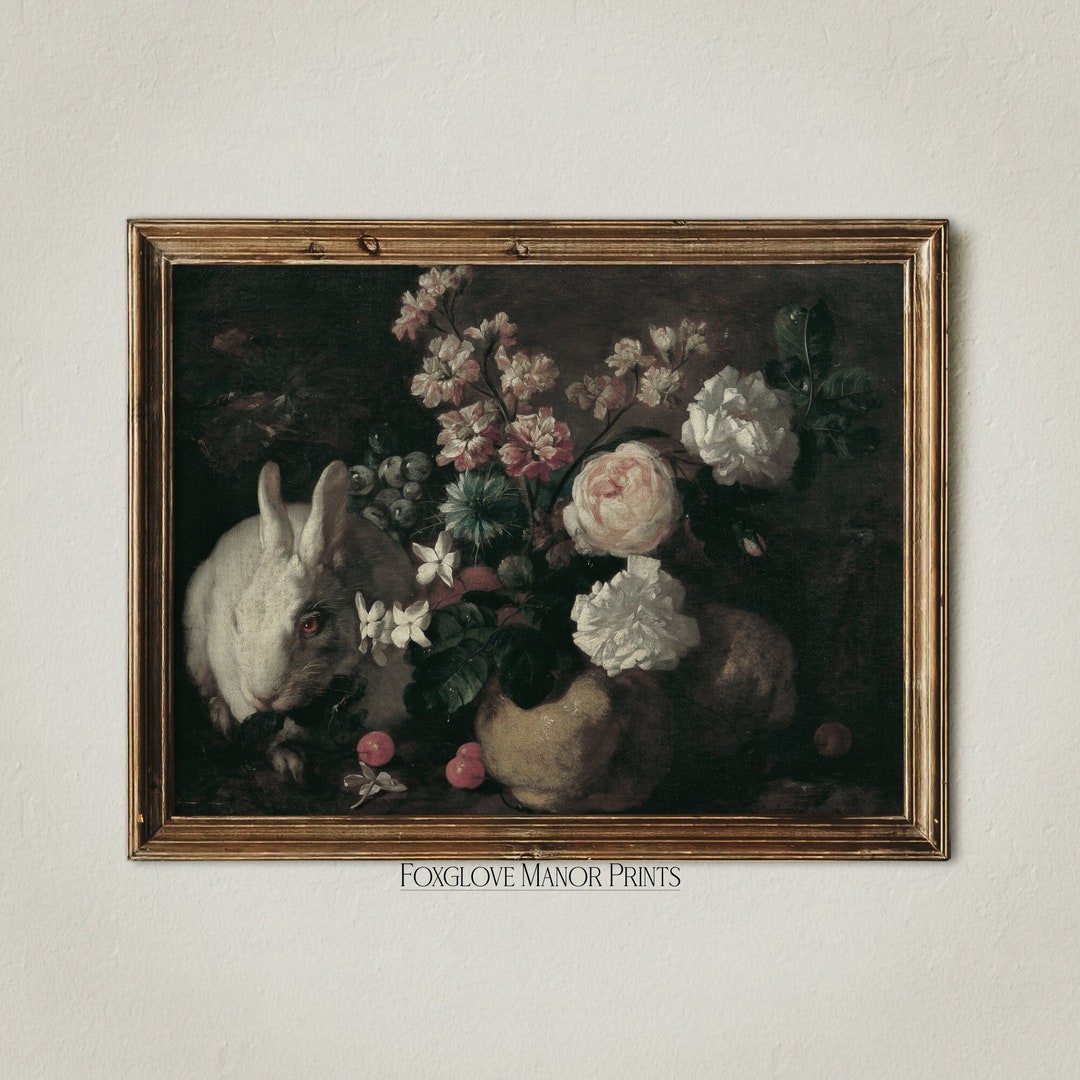 Dark Floral Art Print | Moody Oil Painting Artwork | Flower Bouquet in ...