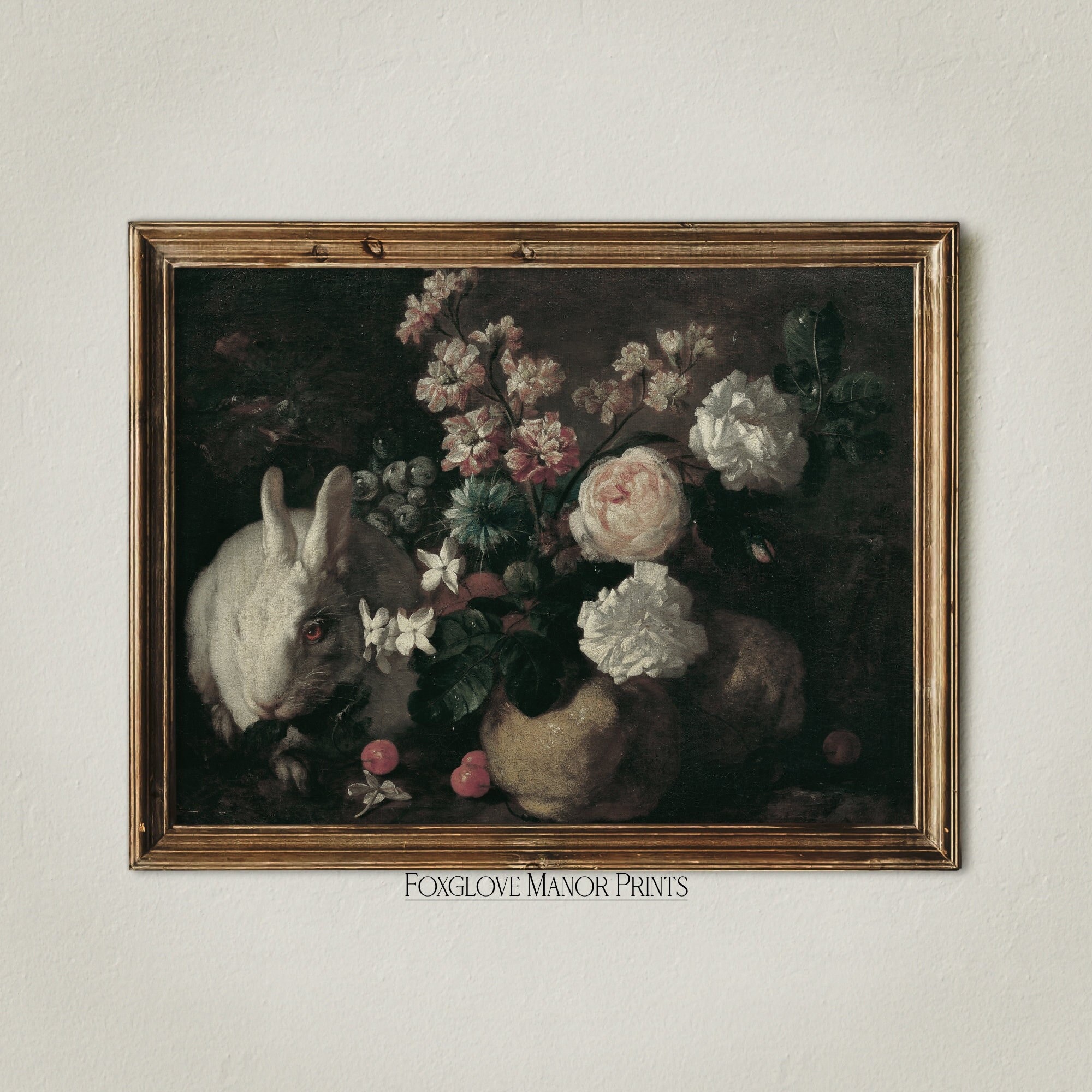 Dark Floral Art Print | Moody Oil Painting Artwork | Flower Bouquet in ...