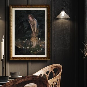 Mythische geesten schilderij, Faerie Wall Art Print, digitale afdrukbare download, Cottagecore Decor, vintage betoverde bos Fairy poster I-337 afbeelding 9